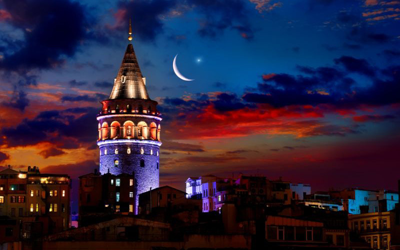 galata tower at night